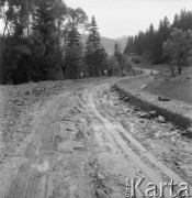 Sierpień 1958, Bieszczady, Polska.
Młodzież z brygady międzynarodowej pracuje przy budowie drogi w Bieszczadach.
Fot. Romuald Broniarek, zbiory Ośrodka KARTA