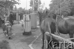 Maj 1977, Polska.
Konny wóz na stacji benzynowej.
Fot. Romuald Broniarek/KARTA