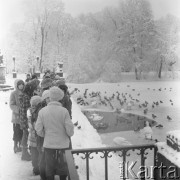 Styczeń 1978, Warszawa, Polska.
Łazienki Królewskie, dzieci karmiące ptaki.
Fot. Romuald Broniarek/KARTA