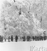 Styczeń 1978, Warszawa, Polska.
Łazienki Królewskie, grupa młodzieży podczas spaceru w ośnieżonym parku.
Fot. Romuald Broniarek/KARTA