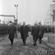 Kwiecień 1965, Warszawa, Polska.
Wizyta radzieckich władz państwowych w 20. rocznicę zawarcia układu o przyjaźni między Polską a ZSRR. Na zdjęciu od lewej: Leonid Breżniew, Aleksiej Kosygin, Władysław Gomułka i Józef Cyrankiewicz.
Fot. Romuald Broniarek/KARTA
