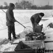 Grudzień 1965, Warszawa, Polska.
Odławianie ryb w stawach Rybackiego Zakładu Doświadczalnego.
Fot. Romuald Broniarek, zbiory Ośrodka KARTA