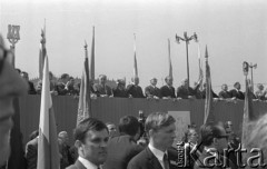 1.05.1969, Warszawa, Polska. 
Obchody święta 1 Maja, na trybunie stoją m.in.: Józef Cyrankiewicz, Józef Kępa, Władysław Gomułka i Marian Spychalski.
Fot. Romuald Broniarek/KARTA