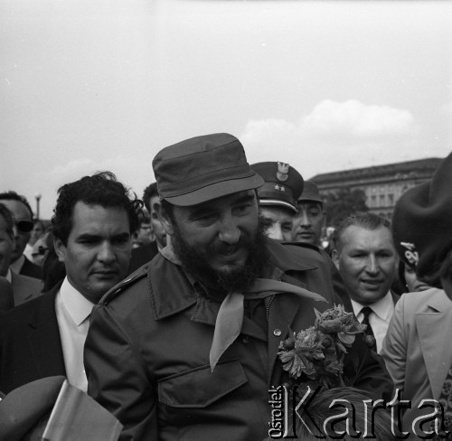 Czerwiec 1972, Warszawa, Polska.
Fidel Castro - premier i pierwszy sekretarz Komunistycznej Partii Kuby - na Placu Zwycięstwa.
Fot. Romuald Broniarek, zbiory Ośrodka KARTA