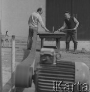 1983, Witnica, Polska.
Gospodarstwo osadnika wojskowego Stanisława Dudka (z prawej).
Fot. Romuald Broniarek, zbiory Ośrodka KARTA