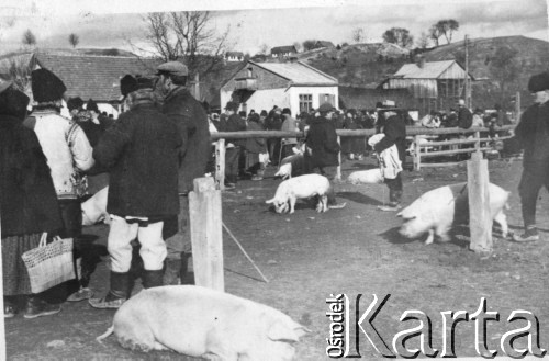 Lata 30., woj. stanisławowskie, Polska.
Na targowisku.
Fot. Julian Krogulski, zbiory Oúrodka KARTA, udostępnił Mariusz Krogulski.