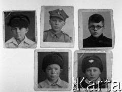 Brak daty, Zagorsk, Moskiewska obł., ZSRR.
Portrety chłopców z polskiego Domu Dziecka w Zagorsku. Od prawej u góry: Tadeusz Nowak, Malec (imię nieznane), NN; od prawej u dołu: W. Dędys, NN.
Fot. NN, zbiory Ośrodka KARTA, udostępnił Mirosław Popławski