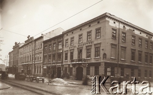 1900-1914, Lwów, Austro-Węgry.
 Plac Bernardyński, budynek Hotelu Krakowskiego, z prawej ulica Piekarska.
 Fot. NN, zbiory Ośrodka KARTA, udostępnił Jurij Karpenczuk
   
