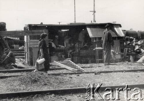 Lipiec 1945, Ligota k/Katowic, Polska.
Repatriacja Polaków z ZSRR - 9-dniowy postój transportu repatriacyjnego ze Stanisławowa, życie na torach.
Fot. Stanisław Bober, kolekcję udostępniły Danuta Mordal i Ewa Szafrańska; zbiory Ośrodka KARTA 

