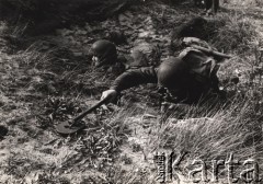 Lata 40-te, Szkocja, Anglia.
Polskie Siły Zbrojne na Zachodzie - 1 Samodzielna Brygada Spadochronowa. Saperzy podczas pracy. Podpis na odwrocie: 