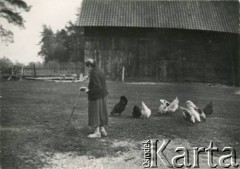 Lata 50.-60., prawdopodobnie Białoruska Socjalistyczna Republika Radziecka, Związek Socjalistycznych Republik Radzieckich.
Olga Lewicka z d. Komorowska, matka Eugeniusza Lewickiego, na podwórzu gospodarstwa.
Fot. NN, kolekcja Eugeniusza Lewickiego, zbiory Ośrodka KARTA