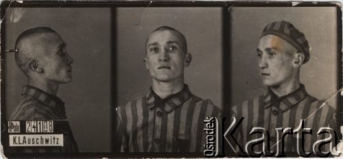 Ok. 1941, Auschwitz, Generalne Gubernatorstwo.
Tadeusz Gumuła, zdjęcie z obozu koncentracyjnego.
Fot. zbiory Ośrodka KARTA, kolekcja Tadeusza Gumuły