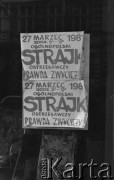 po 19 marca 1981, Bydgoszcz, Polska.
Kartka informująca o strajku ostrzegawczym w Bydgoszczy.
Fot. Lech Ścibor-Rylski, zbiory Ośrodka KARTA/Independent Polish Agency (IPA) przekazał Józef Lebenbaum