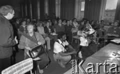 1981, Warszawa, Polska.
Spotkanie z dziennikarzami w siedzibie NSZZ 