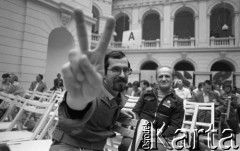 Czerwiec 1981, Warszawa, Polska. 
I Walne Zebranie Delegatów NSZZ „Solidarność” Regionu Mazowsze w gmachu Politechniki Warszawskiej. Na pierwszym planie Sławomir Kretkowski, w głębi Jerzy Buława.
Fot. NN, zbiory Ośrodka KARTA/Independent Polish Agency (IPA) przekazał Józef Lebenbaum