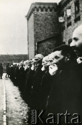 1939-1942, Płońsk, Polska.
Aresztowanie 6000 Żydów. Fotografia wykonana na terenie więzienia przez funkcjonariusza Einsatzkommando3, wchodzącego w skład Einsatzgruppe V, dowodzonej przez Ernsta Damzoga.
Fot. NN, zbiory Ośrodka KARTA, przekazał Jan Ptasiński