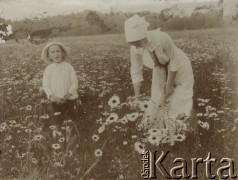 1916, leśnictwo Pristanskoje, Wyksa okolice, gubernia włodzimierska, Rosja.
Paula Ewerman z synem Benkiem na łące.
Fot. NN, zbiory Ośrodka KARTA, album Wacława Skorupskiego udostępniła Agata Witerska