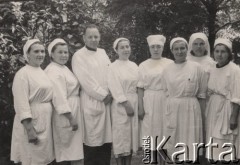 12.07.1958, Brześć, Białoruska SRR, ZSRR
Personel Szpiatala Zakaźnego. Trzeci z lewej stoi ordynator dr Bażutow, szósta z lewej pielęgniarka Irena Skorupska.
Fot. NN, zbiory Ośrodka KARTA, album Ireny Skorupskiej udostępniła Agata Witerska