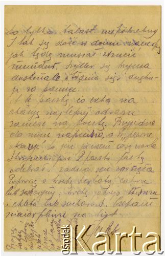 30.09.1917, Szczypiorno k/Kalisza, Polska.
List wysłany przez Juliusza Kamlera (1898-1919), żołnierza 1 Pułku Ułanów Legionów Polskich do rodziców Amelii i Juliusza Leopolda Kamlerów zamieszkałych w Warszawie przy ulicy Pięknej. Juliusz Kamler został internowany w obozie w Szczypiornie w lipcu 1917 roku, przebywał tam do grudnia tego samego roku. W liście prosi rodziców o paczkę z żywnością i porusza kwestię wydostania się z obozu.
Fot. zbiory Ośrodka KARTA, Pogotowie Archiwalne [PAF_004], udostępniła Anna Stańczykowska