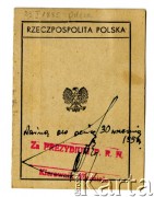 4.05.1949, Zamość, woj. Lublin, Polska.
Legitymacja pracownicza  doktora Zygmunta Klukowskiego ordynatora w szpitalu w Szczebrzeszynie uprawniająca go do przejazdów kolejami państwowymi według ulg taryfowych dla pracowników samorządowych. Na dokumencie widoczne sa pieczęcie Wydziału Powiatowego Krajowej Rady Narodowej w Zamościu, która wystawiła dokument. Z. Klukowski – lekarz, historyk regionalista, żołnierz Związku Walki Zbrojnej, Armii Krajowej (kierował Biurem Informacji i Propagandy w Zamojskim Inspektoracie AK, lekarz oddziałów partyzanckich). W czasie wojny gromadził zapisy z okresu okupacji: dokumenty ruchu oporu na Zamojszczyźnie, wspomnienia, dzienniki i relacje. 
Fot. zbiory Ośrodka KARTA, Pogotowie Archiwalne [PAF_032], udostępniła Alicja Kwiecińska