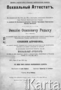 28.03.1898, Ryga, Rosja
Dokument w języku rosyjskim potwierdzający otrzymanie dyplomu z wyróżnieniem przez Emila Karola Redycha na Politechnice w Rydze 28 marca 1898 roku.  
Fot. zbiory Ośrodka KARTA, udostępniła Elżbieta Sławikowska