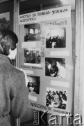 1980, brak miejsca, Polska..
Kobieta ogladająca plakat 