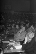Wrzesień lub październik 1981, Gdańsk, Polska..
Konferencja prasowa BIPS (Biuro Informacji Prasowej Solidarność) podczas I Krajowego Zjazdu Delegatów NSZZ „Solidarność”. 
Fot. NN, zbiory Ośrodka KARTA, udostępnił Krzysztof Frydrych.
