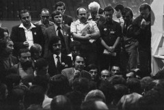 1.10.1981, Gdańsk, Polska..
Obrady I Krajowego Zjazdu Delegatów NSZZ „Solidarność”, na zdjęciu grupa delegatów w sali obrad.
Fot. NN, zbiory Ośrodka KARTA, udostępnił Krzysztof Frydrych.
