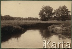 1920-1939, pow. Skierniewice, woj. Warszawa, Polska.
Okolice Olszanki, na zdjęciu widoczna jest rzeka Korabiewka.
Fot. NN, zbiory Ośrodka KARTA, udostępniła Joanna Majewska