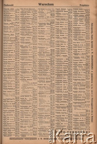 1942, Warszawa, Polska.
Urzędowa Książka Telefoniczna dla Generalnego Gubernatorstwa wydana przez Niemiecką pocztę Wschodu w 1942 r., spis abonentów prywatnych  na literę F oraz zakłady fotograficzne.
Fot. zbiory Ośrodka KARTA, udostępnił Zbigniew Pawelski