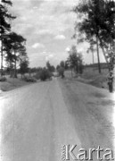 Lato 1944, Białoruś, ZSRR.
Letnia ofensywa Armii Czerwonej - widok drogi, z prawej stoi radziecki żołnierz.
Fot. Aleksiej Pamiatnych (ojciec), udostępnił Aleksiej Pamiatnych, zbiory Ośrodka KARTA