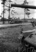 Lato 1944, Białoruś, ZSRR.
Letnia ofensywa Armii Czerwonej - żołnierze gwardyjskiego pułku czołgów.
Fot. Aleksiej Pamiatnych (ojciec), udostępnił Aleksiej Pamiatnych, zbiory Ośrodka KARTA