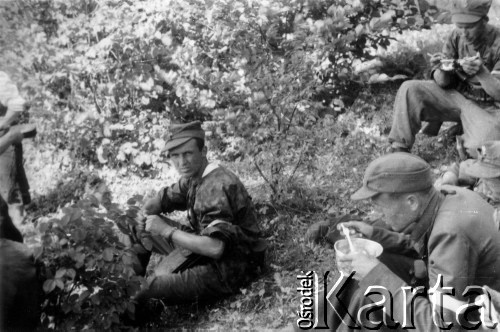 12.07.1944, Palki, Litwa.
Oddział partyzancki Bazy z Kedywu Komendy Okręgu Wileńskiego AK w czasie akcji 