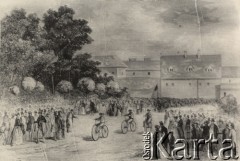 5.06.1869, Warszawa, Polska pod zaborem rosyjskim.
Pierwsze wyścigi na ciężkich welocypedach Michauxa w Ogrodzie Krasińskich.
Fot. NN, zbiory Ośrodka Karta, udostępniło Warszawskie Towarzystwo Cyklistów (WTC).