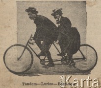 Koniec XIX w., brak miejsca.
Cykliści na tandemie: Lurion i Barrisson.
Fot. NN, zbiory Ośrodka Karta, udostępniło Warszawskie Towarzystwo Cyklistów (WTC).