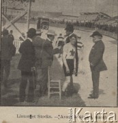 Koniec XIX wieku, brak miejsca.
Linton i Stocks przed startem w wyścigu.
Fot. NN, zbiory Ośrodka Karta, udostępniło Warszawskie Towarzystwo Cyklistów (WTC).