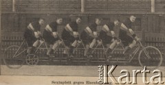 Przełom XIX i XX wieku, brak miejsca.
Sextuplet, rower dla sześciu osób.
Fot. NN, zbiory Ośrodka Karta, udostępniło Warszawskie Towarzystwo Cyklistów (WTC).