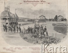 Przełom XIX i XX wieku, Wiedeń, Austro-Węgry.
Ilustracja przedstawiająca start wyścigu na torze kolarskim, od lewej: Schreyvogel, Siebenschein, Lassner, Szabo, Altenhofer, Pull, Wagner, Haderer, Wokurka, Schneider, Reininger, Tomaselli, Sterne, Pasini, Lurion, Courbe, Theo, Protin, Fischer, Dietrich, Max.
Fot. NN, zbiory Ośrodka Karta, udostępniło Warszawskie Towarzystwo Cyklistów (WTC).