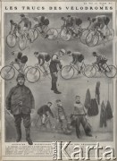 Przełom XIX i XX wieku, Francja.
Plakat z ilustracjami i opisem, przedstawiający manewry i sztuczki przydatne podczas wyścigów na welodromie.
Fot. NN, zbiory Ośrodka Karta, udostępniło Warszawskie Towarzystwo Cyklistów (WTC).