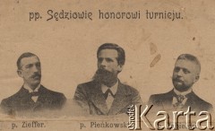Początek XX wieku, Polska pod zaborem rosyjskim.
Sędziowie honorowi turnieju zapaśniczego: Zieffer, Pieńkowski, Zabielski.
Fot. NN, zbiory Ośrodka Karta, udostępniło Warszawskie Towarzystwo Cyklistów (WTC).
