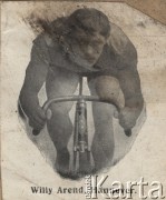 Przełom XIX i XX w., Hanower, Niemcy.
Willy Arend - pierwszego niemieckiego mistrza świata w kolarstwie torowym na rowerze.
Fot. NN, zbiory Ośrodka Karta, udostępniło Warszawskie Towarzystwo Cyklistów (WTC).