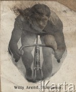 Przełom XIX i XX w., Hanower, Niemcy.
Willy Arend - pierwszego niemieckiego mistrza świata w kolarstwie torowym na rowerze.
Fot. NN, zbiory Ośrodka Karta, udostępniło Warszawskie Towarzystwo Cyklistów (WTC).