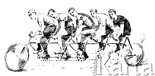 XIX wiek, brak miejsca.
Quintiplet - rower wyprodukowany w Stanach Zjednoczonych.
Fot. NN, zbiory Ośrodka Karta, udostępniło Warszawskie Towarzystwo Cyklistów (WTC).