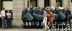 3.07.1989, Warszawa, Polska.
Milicja na Placu Trzech Krzyży przed demonstracją Konfederacji Polski Niepodległej.
Fot. Wojciech Druszcz, zbiory Ośrodka KARTA