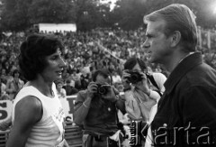 1972, Bydgoszcz, Polska.
Irena Szewińska - lekkoatletka, siedmiokrotna medalistka olimpijska - podczas Międzynarodowego Memoriału Janusza Kusocińskiego.
Fot. Wojciech Druszcz, zbiory Ośrodka KARTA