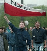 1989, Warszawa, Polska.
Manifestacja studentów uczelni warszawskich i uczniów szkół w sprawie ponownej legalizacji Niezależnego Zrzeszenia Studentów.
Fot. Wojciech Druszcz, zbiory Ośrodka KARTA.