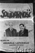 Maj 1989, Warszawa, Polska.
Plakat wyborczy Andrzeja Łapickiego kandydującego do Sejmu w wyborach parlamentarnych.
Fot. Anna Pietuszko, zbiory Ośrodka KARTA