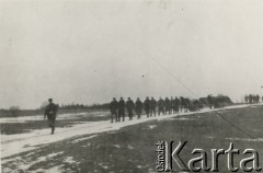 5.02.1944, Wileńszczyzna.
Pierwszy pluton 6 Wileńskiej Samodzielnej Brygady Partyzanckiej Armii Krajowej eskortuje podpułkownika Aleksandra Krzyżanowskiego ps. „Wilk”. 
Fot. NN, kolekcja Wincentego Borodziewicza, zbiory Ośrodka KARTA, przekazała Wanda Borodziewicz