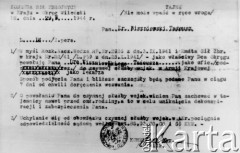 1944, brak miejsca.
Karta powołania do czynnej służby wojskowej w Armii Krajowej wystawiona dla dr. Tadeusza Wiszniewskiego. 
Fot. NN, kolekcja Wincentego Borodziewicza, zbiory Ośrodka KARTA, przekazała Wanda Borodziewicz