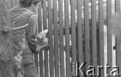 Sierpień 1980, Gdańsk, Polska.
Strajk okupacyjny w Stoczni Gdańskiej im. Lenina. Strajkujący odbiera przez ogrodzenie paczkę od rodziny.
Fot. Zbigniew Trybek, zbiory Ośrodka KARTA

